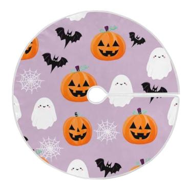 Imagem de JUZIHAI Saia para árvore de morcego Halloween Boo Pumpkins, tapete de árvore de Natal, ornamentos de decoração de férias para ambientes internos e externos, 91 cm