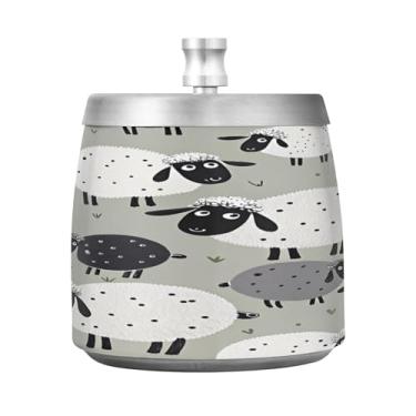 Imagem de Qilmy Cinzeiro fofo de ovelha de aço inoxidável com tampa - Cinzeiro de cigarro à prova de vento sem cheiro sem fumaça para casa, escritório, carro, pátio, varanda (uso interno e externo)