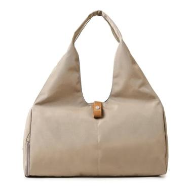 Imagem de TIOYW Bolsa feminina de ioga para academia, esportes, treinamento, bolsa de ombro, academia, dança, viagem, armazenamento, bolsas femininas secas e molhadas para fim de semana (Cáqui)