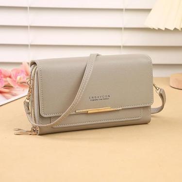 Imagem de Bolsa transversal pequena para mulheres, bolsa para celular, bolsa de ombro feminina, carteira com compartimentos para cartão de crédito, Cinza, Casual
