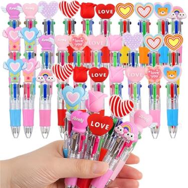 Imagem de Qunclay 30 canetas esferográficas retráteis de coração, multicoloridas, retráteis, 4 cores, para artigos de papelaria, lembrancinhas de festa, escritório, material escolar, presente com 15 estilos