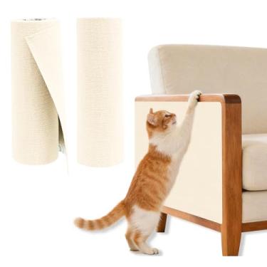 Imagem de FXKS Pacote com 2 tapetes para gatos, protetor de carpete autoadesivo de 78,7 x 15,8 polegadas, arranhador de escalada DIY para móveis, almofadas de substituição para torre de gato, cinza claro (bege