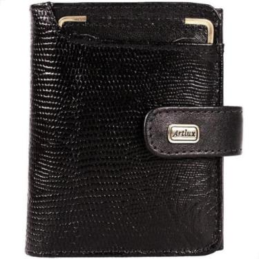 Imagem de Carteira Feminina Couro Legítimo Lezard Premium Com Espelho, Preto