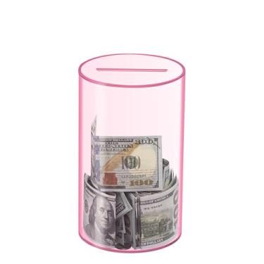 Imagem de Cofrinho transparente para adultos e crianças – Pote de acrílico para economizar dinheiro, deve quebrar para abrir – Presente de moedas e dinheiro para meninos e meninas (cilindro rosa, médio)