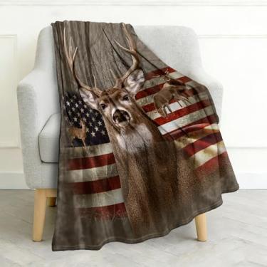 Imagem de Manta de cervo com bandeira americana para meninos, cobertores de bandeira dos EUA, caça, aniversário, para crianças, filho, estudantes, dia da independência, cervos, floresta, decoração para casa