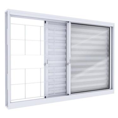Imagem de Janela de Aço Veneziana de Correr Lateral 3 Folhas Grade Quadrada Bran