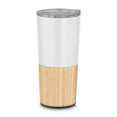 Imagem de Copo Térmico Bambu Em Aço Inox Parede Dupla 550ml Branco