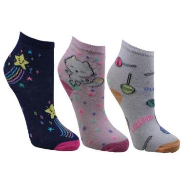 Imagem de Meia Selene Infantil C/Médio Kit C/3 R.1451, Rosa claro, Rosa, Branco 
