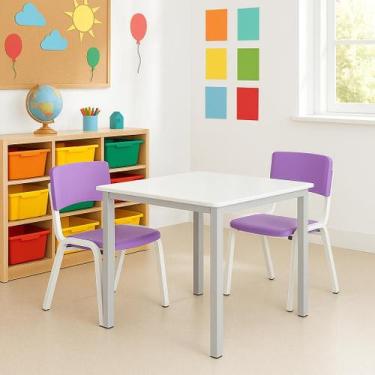 Imagem de Jogo de Mesa Infantil Com 2 Cadeiras Escolar Creche Atividades Violeta
