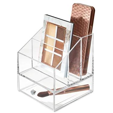 Imagem de iDesign Organizador de paleta de cosméticos Clarity com gaveta para penteadeira ou armário para guardar maquiagem, produtos de beleza, acessórios de cabelo – 3 compartimentos – transparente