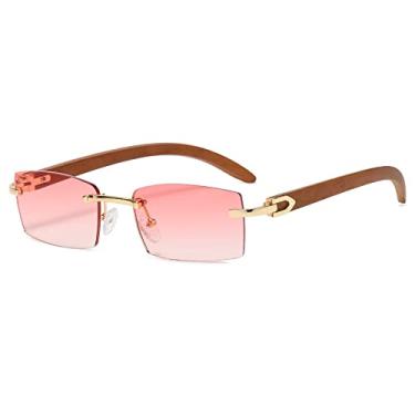Imagem de Punk Rimless Rectangle Sunglasses Men Fashion Vintage Trendy Small Frame Sun Glasses Frameless Eyewear UV400,C03 Pink,china