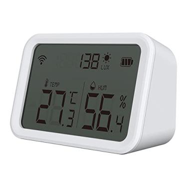 Imagem de Coolcam Tuya WiFi Smart Sensor de Temperatura e Umidade Luminância Higrômetro Interno Termômetro com display LCD