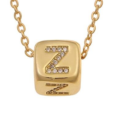 Imagem de LHDUF Colares de Inicial Pequenos para Mulheres, Presentes para Mulheres Fresco Bonito Quadrado Inicial Colar 18K Joias de Ouro para Mulheres, Metal, Sem Pedra Preciosa