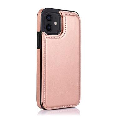 Imagem de Carteira de luxo capa de couro para iPhone 14 13 12 Mini 11 Pro XR XS Max X 6 6s 7 8 Plus 5 5s SE 2020 2022 Slots para cartão Capa de bolsa, ouro rosa, para iPhone SE 2020