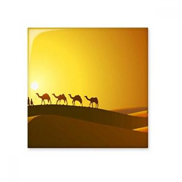 Imagem de Pôr do sol todo o caminho para a estrada da seda, azulejo de cerâmica deserto de camelo brilhante decalque de pedra adornada tijolo vitrificado
