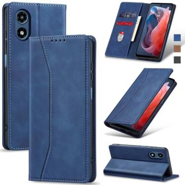 Imagem de Jasonyu Flip Carteira Capa para Moto G Play 4G (2024),Capinha Folio Magnética de Couro com Suporte para Cartão,Suporte para Chute - Protetora Durável de TPU à Prova de Choque para Telefone,Azul