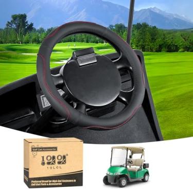 Imagem de 10L0L Capa de volante de 33 cm para carrinho de golfe EZGO RXV TXT, preto e vermelho