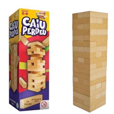 Imagem de Brinquedo Educativo Jogo Caiu Perdeu 54 Peças De Madeira