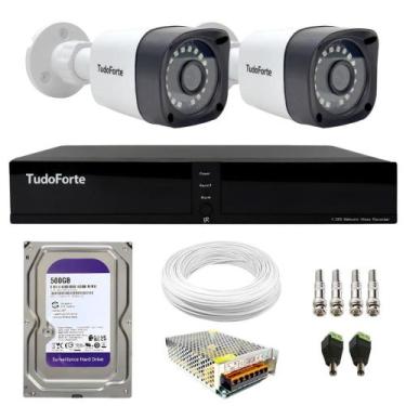 Imagem de Kit CFTV 2 Câmeras Segurança Full HD DVR 4 Canais Com HD Completo - Tu