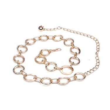 Imagem de COLORFUL BLING Corrente de cinto simples, corrente de cintura punk, elos longos, franjas, círculos, vestido redondo, corrente corporal, joia diária, Círculo de 3,8 cm, 58.5+50.5cm