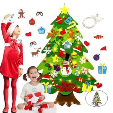 Imagem de Sem Bagunça - Árvore De Natal em Feltro com Luz de Led e 32 Enfeites - Decoração Natalina Infantil Para Criança Menino e Menina Brinquedo