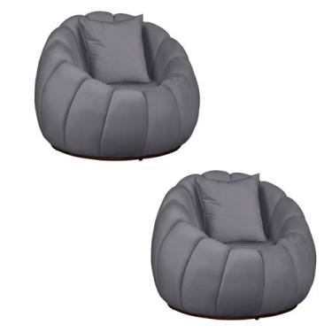 Imagem de Kit 02 Poltronas Concha Almofada Base Arco Giratória Veludo - Fina Mob