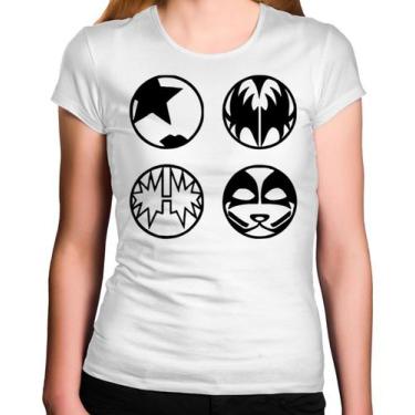 Imagem de Camiseta Feminina Banda De Rock Kiss Face Baby Look 100% Algodão - SEM