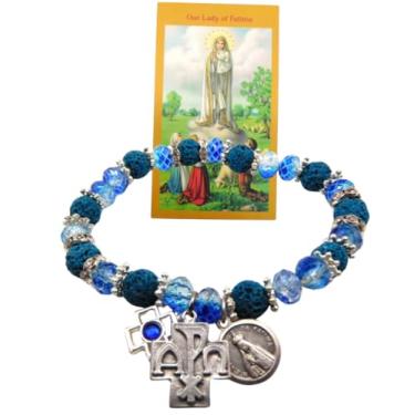 Imagem de Westmon Works Conjunto de pulseiras Nossa Senhora de Fátima, acessório de moda feminina católica, com contas de vidro e resina, pingentes de metal e cartão de oração sagrada, Medium, Metal, Sem Pedra