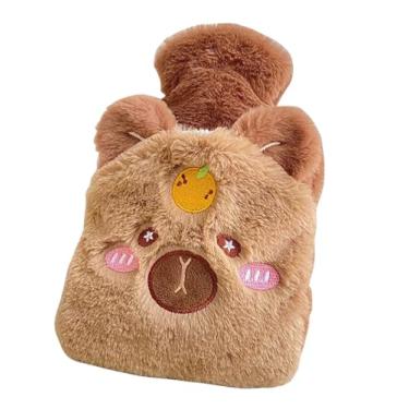 Imagem de Garrafa de água quente com tampa, bolsa de água quente de 500 ml para compressa quente e fria, aquecedor de pés de mão para inverno-capivara