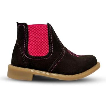 Imagem de Botina Infantil Menina Bordada Rosa Couro Texana - Rubim Calcados, 32