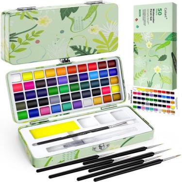 Imagem de Conjunto de Tintas Aquarela Caliart - 50 Cores + 6 Pincel - 61 Peças