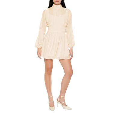 Imagem de Forever 21 Minivestido feminino de chiffon com manga camponesa, Branco, PP