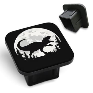 Imagem de Tnomchey Capa de receptor de engate de reboque de dinossauro caixa animal indoraptor lua cheia árvore vida selvagem carro escuro 5 cm capa de engate de reboque tampa de proteção de boca quadrada 5