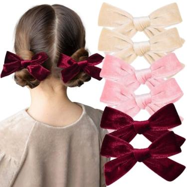 Imagem de DEEKA 6 laços de cabelo, conjunto de laços de cabelo de veludo para meninas, acessórios de cabelo feitos à mão para meninas, bege, rosa, vinho 10 cm (6 peças)
