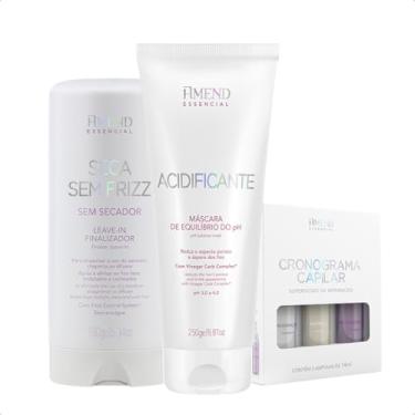 Imagem de Amend Essencial Kit de Tratamento Capilar Seca Sem Frizz + Acidificante Máscara de Equilíbrio do pH + Ampolas de Reparação