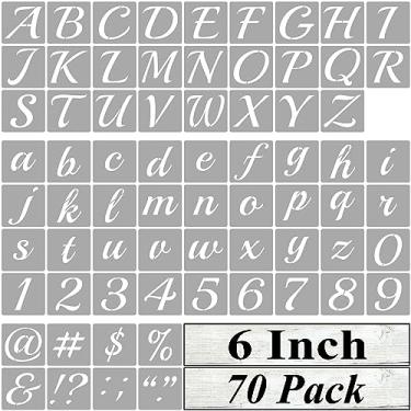 Imagem de Estêncil de letras do alfabeto de 15 cm para pintura – Pacote com 70 modelos de estêncil de letras e números com placas para pintura em madeira, estênceis reutilizáveis para quadros de giz e arte de parede