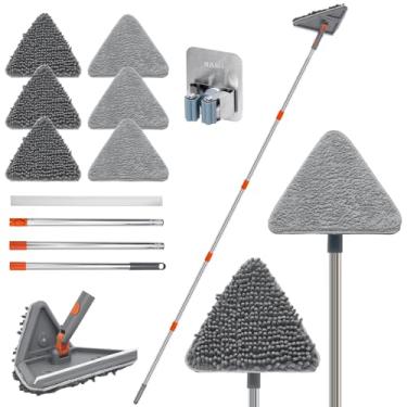 Imagem de Bestnifly Mop De Limpeza Parede 82 Pol. Com Cabo Longo, Espanador Teto 3 Em 1 6 Almofadas Chenille Microfibra, Ferramenta Rodapé Giratória 360° Rodo, Esfregão Para Paredes, Janelas, Rodapés E Tetos