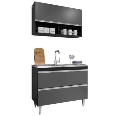 Imagem de Armário De Cozinha Com Nicho Cp01 E Pia 100cm Z34 Preto/grafite - Mpozenato