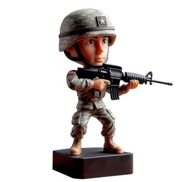 Imagem de Soldado masculino Bobblehead em uniforme de combate segurando rifle personalizado feito à mão a partir de foto decoração de honra militar para veteranos quartel do exército prateleiras domésticas