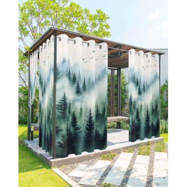 Imagem de YESOF66 Cortinas externas à prova d'água para pátio, cortinas verticais com ilhós de floresta de névoa verde, persiana de janela interna/externa para varanda, jardim, decoração de cabana 132 x 213 cm