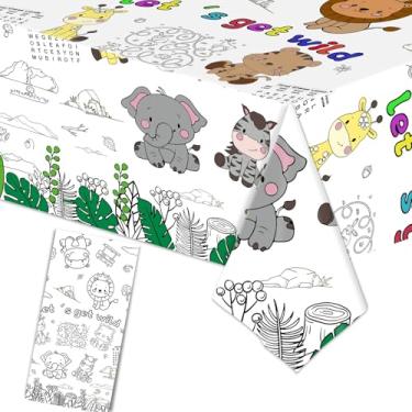 Imagem de Toalha de mesa Giant Let's Get Wild Safari Jungle com tema animal – 137 cm x 274 cm de papel descartável para decoração de festa de aniversário infantil, atividades criativas e lembrancinhas