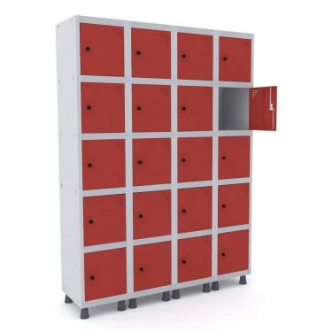 Imagem de Armário Locker Roupeiro 20 Portas Aço Grp 504/20 Pandin Móveis Cinza /vermelho