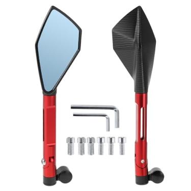 Imagem de Hihaha Espelhos retrovisores laterais para motocicleta, espelho retrovisor, ajustável, liga de alumínio, 1 conjunto preto, vermelho, formato prismático M8/M10