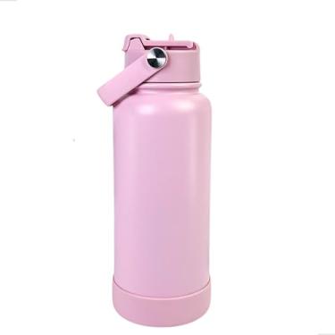 Imagem de Garrafa Térmica Inox 1L com Alça e Canudo/Tampa Rosca – Antivazamento, Parede Dupla, Bebida Quente e Fria – Academia, Escritório e Viagens (p1859Rosa dois Bicos)