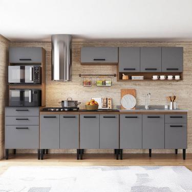 Imagem de Armário de Cozinha Amanda 13 Portas 3 Gaveta Freijó/Cinza - Pnr Móveis