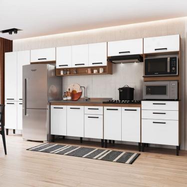 Imagem de Armário de Cozinha Amanda 16 Portas 3 Gaveta Freijó/Branco - Pnr Móveis