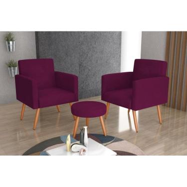 Imagem de Conjunto 02 Poltronas Decorativas e 1 Puff Dallas - Veludo turkey Vinho