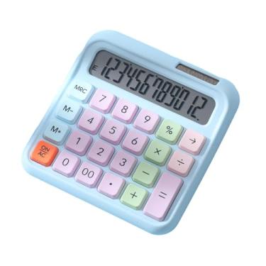 Imagem de Calculadora de desktop 12 dígitos LCD LCD Exibir grande botão de teclado mecânico Bateria solar operado para estuntes de escritório em casa, gradiente de contadores rosa verde (Azul)