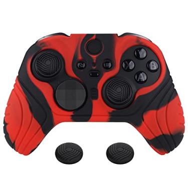 Imagem de PlayVital Capa de silicone antiderrapante Samurai Edition para controle sem fio Xbox Elite Série 2, protetor ergonômico de borracha macia para Xbox Elite Series 2 com tampas de aperto de polegar - Vermelho e preto