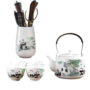 Imagem de Conjunto de bule de chá com estampa de panda e chávena de louça, conjunto de bule de chá, 1 pote de 6 xícaras, conjunto de chávenas de chá de kung fu, presente para amantes de chá, conjunto de chá